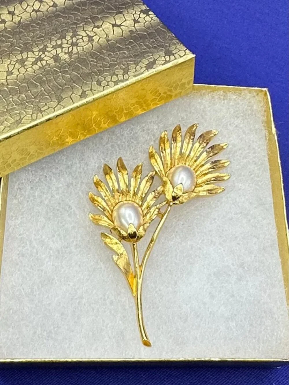 VTG Trifari Gold-Plated Faux Pearl Floral Brooch